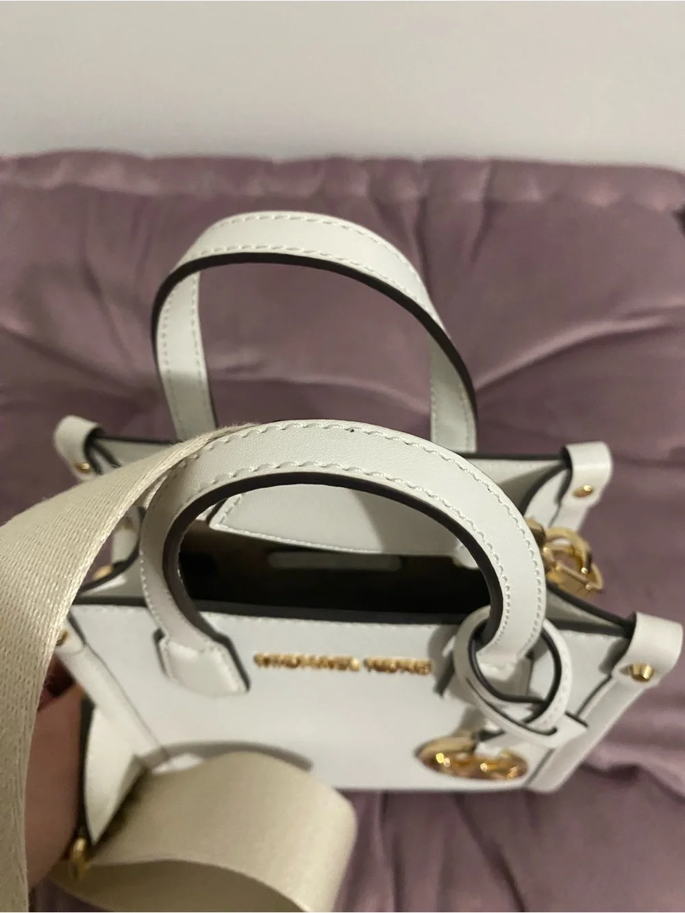 Michael Kors White Saffiano Mini Satchel with Branded Strap NEW WITHOUT TAG